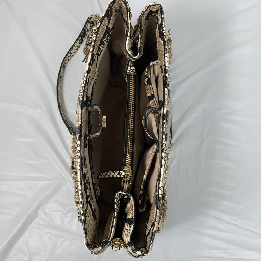 INC Purse Shoulder Bag Tan Vegan Snake Faux Reptile Large Chain Zippered Satchel - Picture 5 of 16